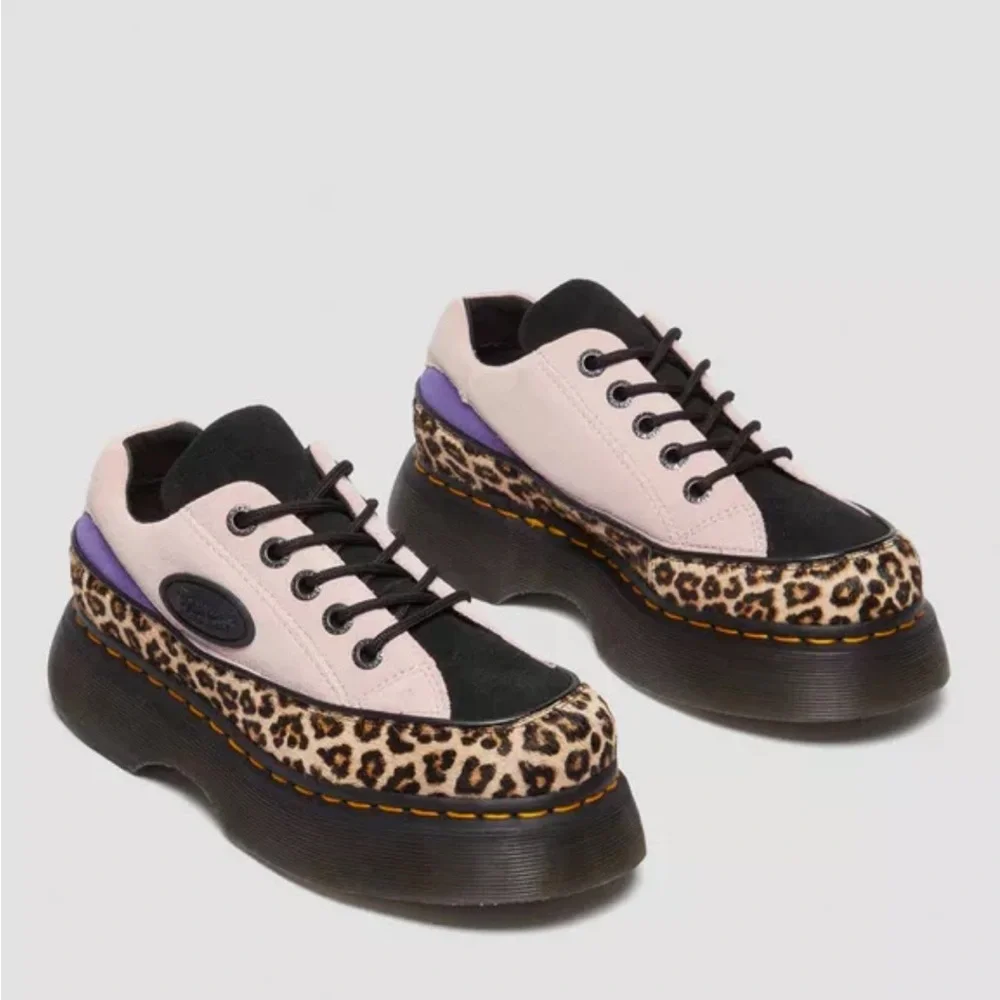 New Dr. Martens BUZZ 5-Eye Leopard & Suede Platform Shoes - Picture 10 of 16